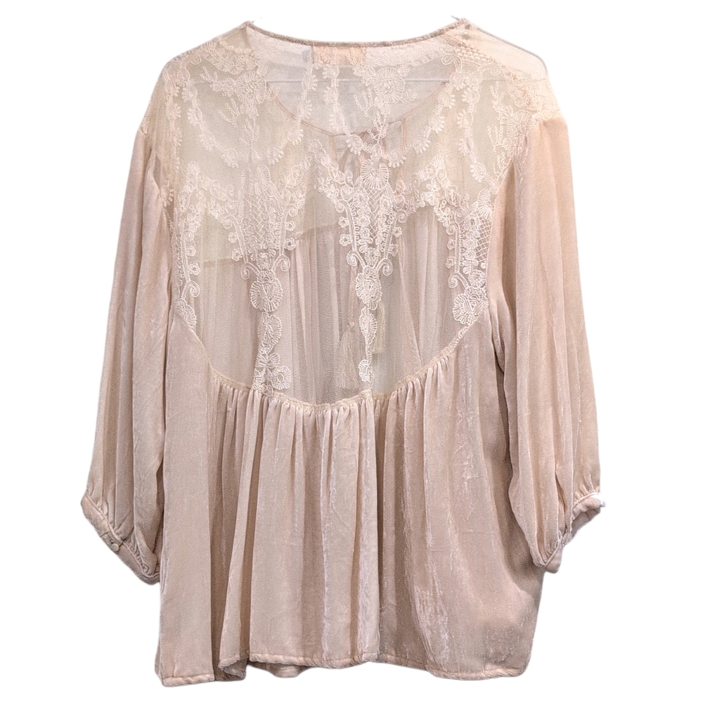 NWT Johnny Was 4 Love  And Liberty Boho Blush Lace Peasant Top Tassel Tie  Chic - Picture 3 of 5